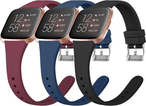 Tobfit Pack 3 أحزمة رفيعة متوافقة مع Fitbit Versa 2 Bands/Versa/Versa Lite/SE، سوار معصم بديل من السيليكون للنساء والرجال، مقاس صغير، أسود/رمادي/وردي in Kuwait
