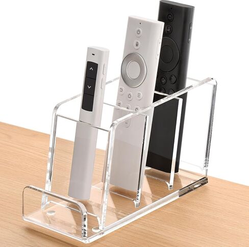 Acrylic Remote Control Holder, 4 Compartments TV Remoter Caddy Desktop Organizer Makeup Brush Holder Storage Fits TV Remotes, Media Controllers, Office Supplies(Clear) in Saudi Arabia