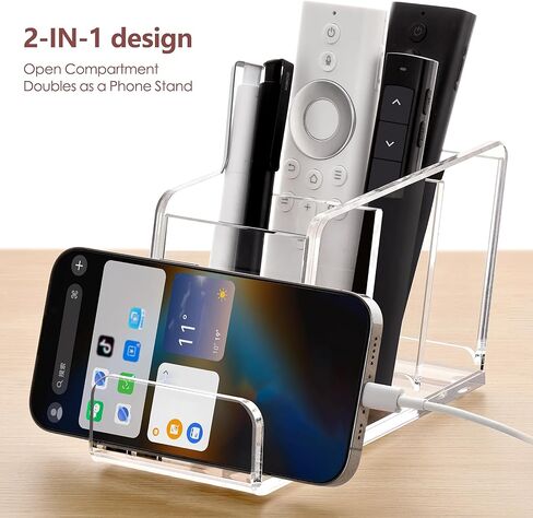 Acrylic Remote Control Holder, 4 Compartments TV Remoter Caddy Desktop Organizer Makeup Brush Holder Storage Fits TV Remotes, Media Controllers, Office Supplies(Clear) in Saudi Arabia