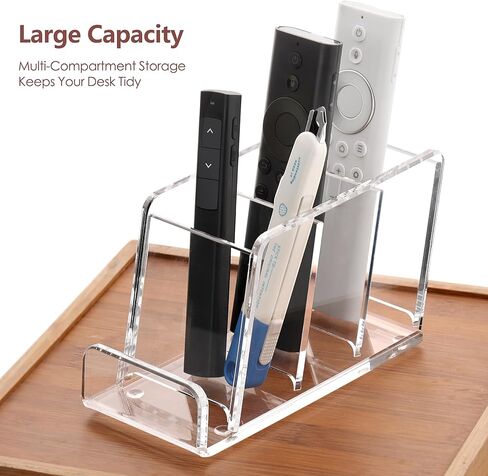 Acrylic Remote Control Holder, 4 Compartments TV Remoter Caddy Desktop Organizer Makeup Brush Holder Storage Fits TV Remotes, Media Controllers, Office Supplies(Clear) in Saudi Arabia
