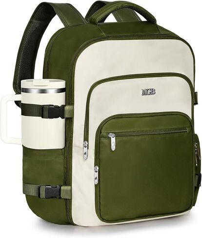 Travel Backpack for Women & Men, Large Carry On Personal Item Bag Airline Approved, Waterproof Traveling Overnight Bags, Gifts Laptop Backpack for Travelers College-Students Commuters (Green/Beige) in Saudi Arabia