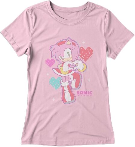 Sonic The Hedgehog - Girl's Amy Rose Shirt - Heart Hands T-Shirt Graphic Pink Tee - Officially Licensed 100% Cotton in Saudi Arabia