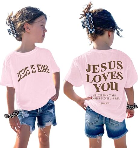 Girl's Jesus is King Christian Shirt for Kids Jesus Loves You Bible Verse T Shirts God Religious Faith Graphic Tees in Kuwait