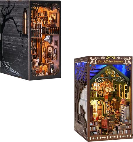 مجموعة زوايا الكتب، DIY 3D خشبية لغز Booknook Bookend Miniature رف الكتب الديكور in Kuwait