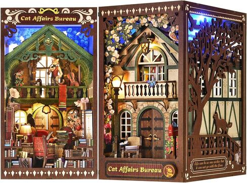 مجموعة زوايا الكتب، DIY 3D خشبية لغز Booknook Bookend Miniature رف الكتب الديكور in Kuwait