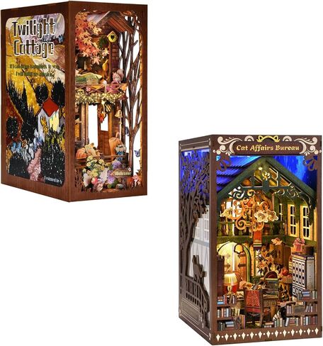 مجموعة زوايا الكتب، DIY 3D خشبية لغز Booknook Bookend Miniature رف الكتب الديكور in Kuwait