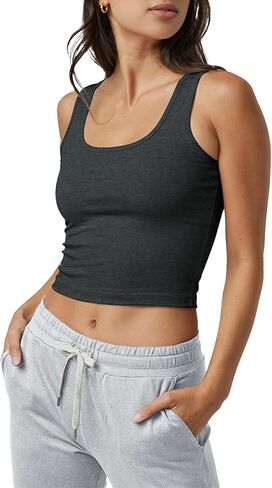 Fioboc Cropped Tank Tops for Women Sleeveless Scoop Neck Workout Crop Tops Breathable Slim Fit Yoga Gym Activewear Shirt in Saudi Arabia