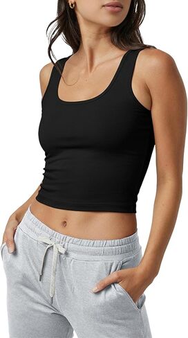 Fioboc Cropped Tank Tops for Women Sleeveless Scoop Neck Workout Crop Tops Breathable Slim Fit Yoga Gym Activewear Shirt in Saudi Arabia