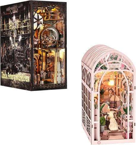 مجموعة زوايا الكتب، DIY 3D خشبية لغز Booknook Bookend Miniature رف الكتب الديكور in Kuwait