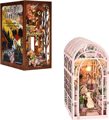 Book Nook Kit, DIY 3D Wooden Puzzle Booknook Bookend Miniature Bookshelf Decoration in Saudi Arabia