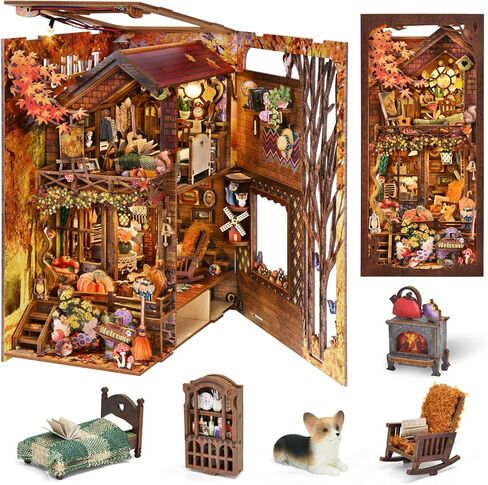 Book Nook Kit, DIY 3D Wooden Puzzle Booknook Bookend Miniature Bookshelf Decoration in Saudi Arabia