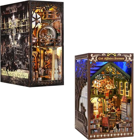 مجموعة زوايا الكتب، DIY 3D خشبية لغز Booknook Bookend Miniature رف الكتب الديكور in Kuwait