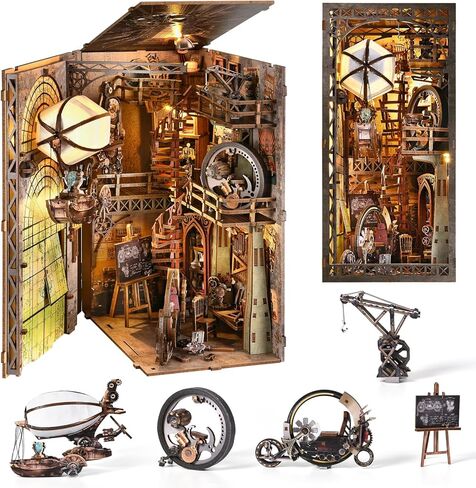 مجموعة زوايا الكتب، DIY 3D خشبية لغز Booknook Bookend Miniature رف الكتب الديكور in Kuwait