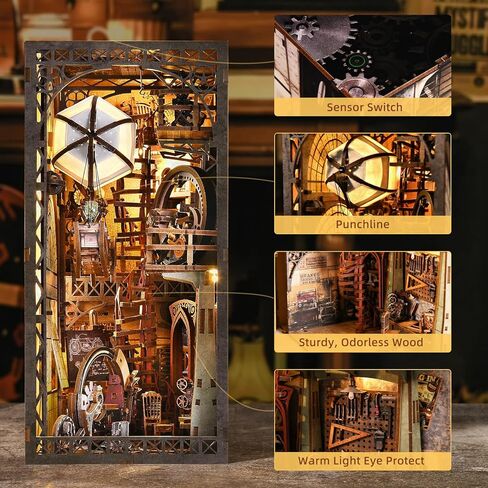 مجموعة زوايا الكتب، DIY 3D خشبية لغز Booknook Bookend Miniature رف الكتب الديكور in Kuwait