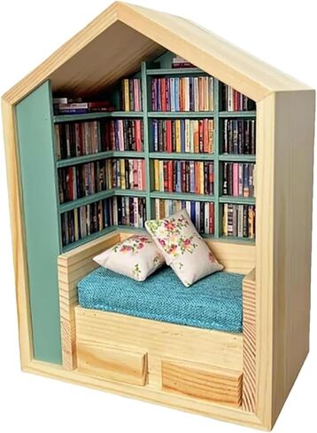 رف كتب خشبي مصغر، لعبة رف كتب لتخفيف التوتر، مكتبة كتب خشبية صغيرة مع 200 نموذج كتاب مصغر، مادة جمالية وعملية ومتينة، للمكتبات والهدايا وديكور المنزل in Kuwait