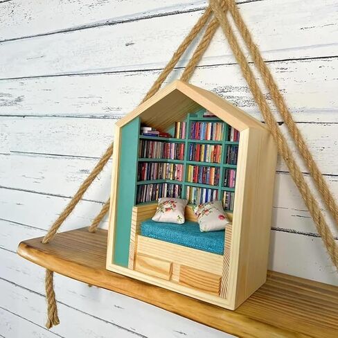 رف كتب خشبي مصغر، لعبة رف كتب لتخفيف التوتر، مكتبة كتب خشبية صغيرة مع 200 نموذج كتاب مصغر، مادة جمالية وعملية ومتينة، للمكتبات والهدايا وديكور المنزل in Kuwait