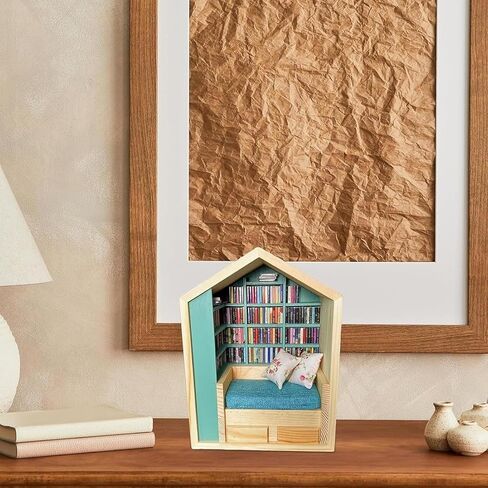 رف كتب خشبي مصغر، لعبة رف كتب لتخفيف التوتر، مكتبة كتب خشبية صغيرة مع 200 نموذج كتاب مصغر، مادة جمالية وعملية ومتينة، للمكتبات والهدايا وديكور المنزل in Kuwait