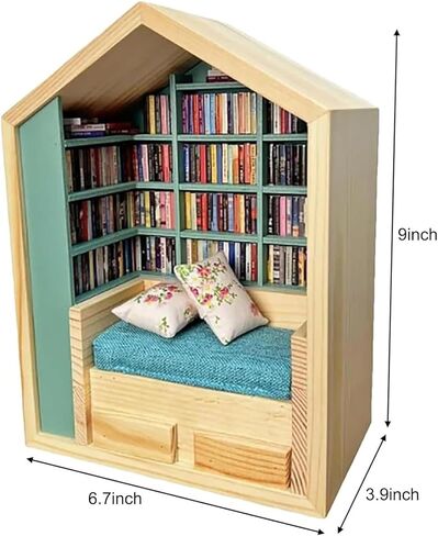 رف كتب خشبي مصغر، لعبة رف كتب لتخفيف التوتر، مكتبة كتب خشبية صغيرة مع 200 نموذج كتاب مصغر، مادة جمالية وعملية ومتينة، للمكتبات والهدايا وديكور المنزل in Kuwait