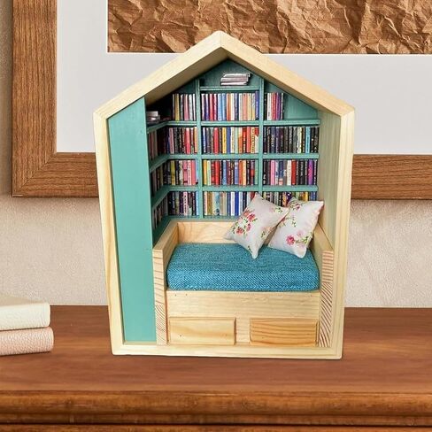 رف كتب خشبي مصغر، لعبة رف كتب لتخفيف التوتر، مكتبة كتب خشبية صغيرة مع 200 نموذج كتاب مصغر، مادة جمالية وعملية ومتينة، للمكتبات والهدايا وديكور المنزل in Kuwait