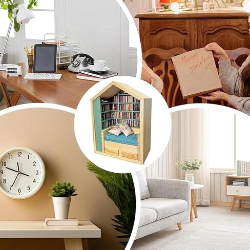 رف كتب خشبي مصغر، لعبة رف كتب لتخفيف التوتر، مكتبة كتب خشبية صغيرة مع 200 نموذج كتاب مصغر، مادة جمالية وعملية ومتينة، للمكتبات والهدايا وديكور المنزل in Kuwait