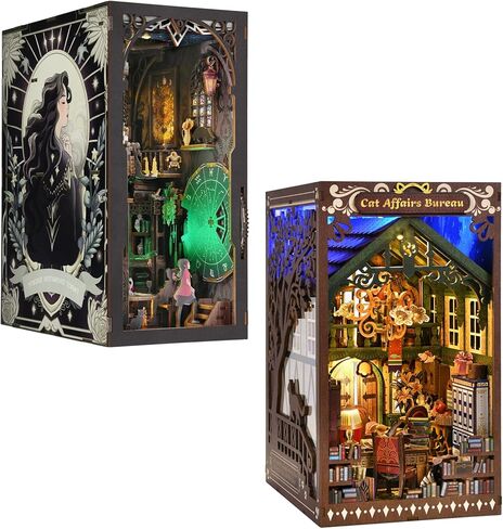 مجموعة زوايا الكتب، DIY 3D خشبية لغز Booknook Bookend Miniature رف الكتب الديكور in Kuwait