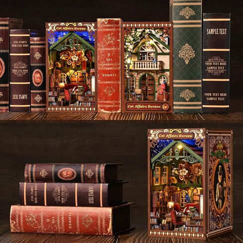 مجموعة زوايا الكتب، DIY 3D خشبية لغز Booknook Bookend Miniature رف الكتب الديكور in Kuwait