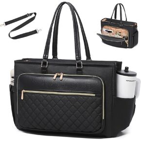 Laptop Tote Bag for Women Work, Multi-pocket Teacher Handbag with Cup Holder, 17.3 Inch Computer Purse for Office, Travel in Saudi Arabia