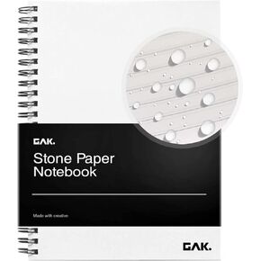 GAK. Stone Paper Waterproof Spiral Notebook, 7.20"x10.11", 50 sheets, Durable Notebook, Eco-Friendly Mineral Stone Paper Notebook, Waterproof Notepad, Ruled, White in Saudi Arabia