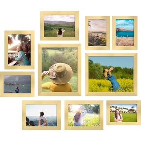 iRahmen Collage Picture Frames Set of 10, Wall Decor for Mounting or Tabletop Display, Family Photo Gallery Frame Set - Multi Sizes Including Two 8x10, Four 5x7, Four 4x6, HD Glass, Rustic Wood in Kuwait