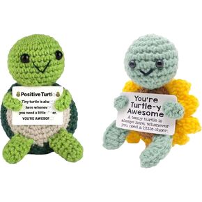 Positive Crochet Turtle Gift Set – Positive Affirmation Plushies for Mom, Her, Him – Unique Spring Gift for Easter & Mother's Day – Cute Inspirational Office Desk Decor in Saudi Arabia