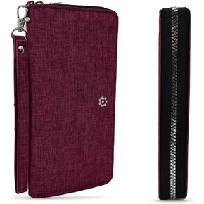 Caroline Zip Around Continental Clutch Wallet with RFID Blocking,13 Slots, Phone Pocket, Pen holder, Cash slot, check pocket, ID windows, Back Pocket, Key slots, & Premium Gift Box, (Canvas, Burgundy) in Saudi Arabia