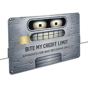 Bite My Credit Limit - غطاء ملصق جلدي لبطاقة الائتمان - عبوة من قطعتين - تصميم محاكاة ساخرة للوحة معدنية بوجه روبوت مضحك in Kuwait