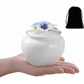Adult Keepsake Urn for Ashes, 3 Inch Small Ceramic Memorial Urn with Sculpted Flower Lid, Mini Urn for Human Ashes, Remembrance Keepsake Urn for Sharing Ashes (Magnolia-Inspired Flower Lid) in Kuwait