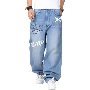 XYGJZ MeMens فضفاض الجينز حجم كبير الهيب هوب واسعة مستقيم الساق فضفاضة تناسب الدنيم السراويل للرجال كبيرة الدهون in Kuwait