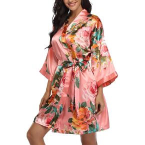 الأزهار الحرير Robes للنساء كيمونو الساتان روب استحمام قصير الزفاف روب للنوم العروس وصيفات الشرف خفيفة الوزن in Kuwait