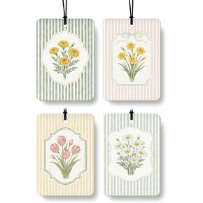 ريفي الربيع الأزهار سيارة الهواء المعطر 4 قطع، Cottagecore زهرة الجمالية شنقا معطر الهواء للسيارات خزانة الكتب درج، لطيف اكسسوارات السيارات جرلي للنساء الفتيات in Kuwait