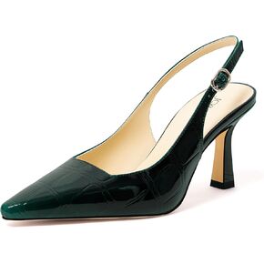 Pointed Toe High Heels Kitten Heel Sandals Women’s Pointed-Toe Slingback Pumps Gradient Stone Texture Patent Mid-Heel Dress Shoes with Adjustable Buckle Strap for Parties, Work Formal Occasions in Saudi Arabia