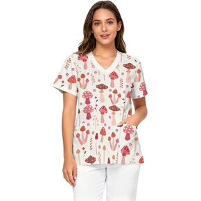 Scrub Tops for Women, Printed Soft Stretch V-Neck & Short Sleeve Nurse Uniform Shirts with 2 Pockets in Saudi Arabia