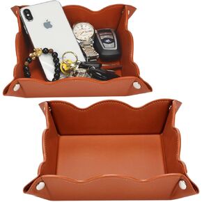Valet Tray for Men Women 2 Pack - PU Leather Travel Catchall Tray Organizer - Desk Bedside Nightstand Storage Box for Jewelry Key Phone Remote Controller Wallet Watch Glasses Readers -Black in Saudi Arabia