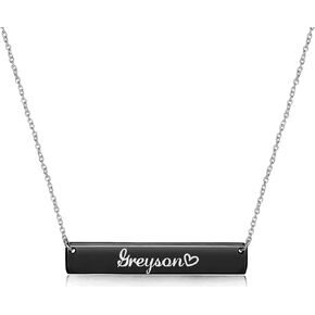 Aoloshow مخصص اسم شخصي قلادة أفقية محفورة شريط القلائد أسود اللون الفولاذ المقاوم للصدأ مجوهرات لذيذة للمرأة سلسلة قابلة للتعديل in Kuwait