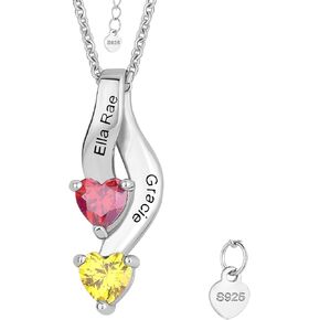 925 Sterling Silver Birthstone Necklace for Mothers with 1-6 Names Personalized Mother Necklace for Women Custom Family Pendant Necklace for Mom Grandma (2 Stones & Names) in Saudi Arabia