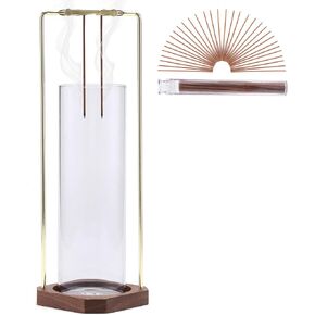  حامل البخور، صينية طبق بخور من الخشب الصلب، مشبك معدني مزدوج وصائد رماد زجاجي، مبخرة مصنوعة يدويًا رأسًا على عقب لديكور غرفة السبا واليوجا والتأمل in Kuwait