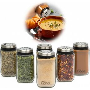 برطمانات توابل زجاجية قابلة للتعديل (مجموعة من 24 قطعة) مع 6 أحجام للصب - غطاء/غطاء من الفولاذ المقاوم للصدأ - حاويات زجاجات توابل مربعة لتنظيم تخزين مؤن المطبخ البسيط - ملء شاكر مع فلفل ملح in Kuwait