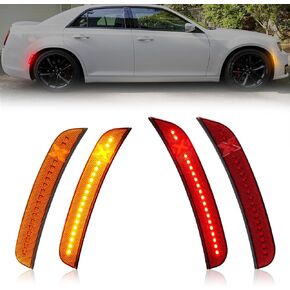 مصابيح LED جانبية باللون الأحمر والعنبر لسيارة Chrysler-300 2015-2021، علامات جانبية للحاجز الأمامي والخلفي باللون البرتقالي والأحمر للسائق، مصباح ممتص الصدمات الجانبي للركاب Xstyle Spirit Snake، 4 قطع (في انتظار براءة اختراع) in Kuwait