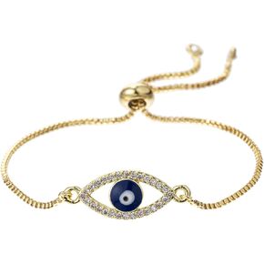 سوار بحليات العين الشريرة للنساء داينتي 14 قيراط مطلي بالذهب الأبيض مرصع بالزركون وعين الشر سلسلة ساحرة سوار قابل للتعديل مجوهرات بسيطة in Kuwait