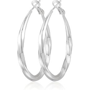 Silver Hoop Earrings for Women Hypoallergenic Sterling Silver Post Hoop Earrings Lightweight Large Mobius Hollow Tube Silver Hoops Earrings 40MM 50MM 60MM in Saudi Arabia