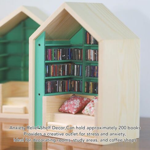 PerGar Anxiety Bookshelf, Anxiety Mini Bookshelf Ornament, Mini Bookshelf Ornament Miniature Bookshelf Decor, Miniature Scene Book Library for Book Lovers Home Room Office Decor in Saudi Arabia