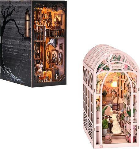 مجموعة زوايا الكتب، DIY 3D خشبية لغز Booknook Bookend Miniature رف الكتب الديكور in Kuwait