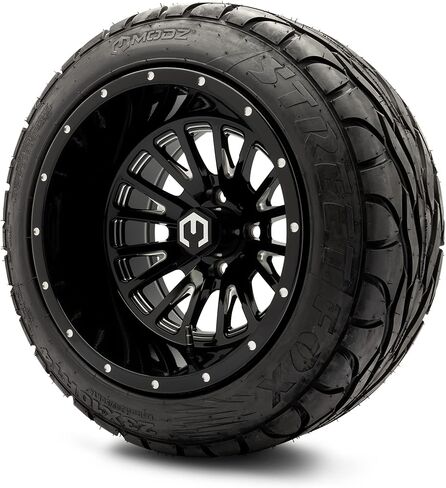 MODZ® 14x10" Assassin Black with Ball Mill Golf Cart Wheels and MODZ® Street Fox (23x10-14) Golf Cart Radial Tires Combo - Set of 4 in Kuwait