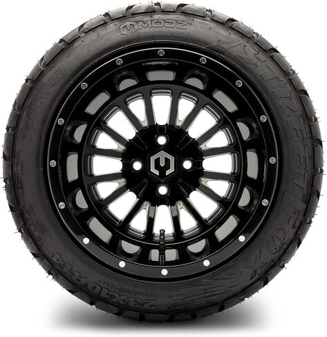 MODZ® 14x10" Assassin Black with Ball Mill Golf Cart Wheels and MODZ® Street Fox (23x10-14) Golf Cart Radial Tires Combo - Set of 4 in Saudi Arabia